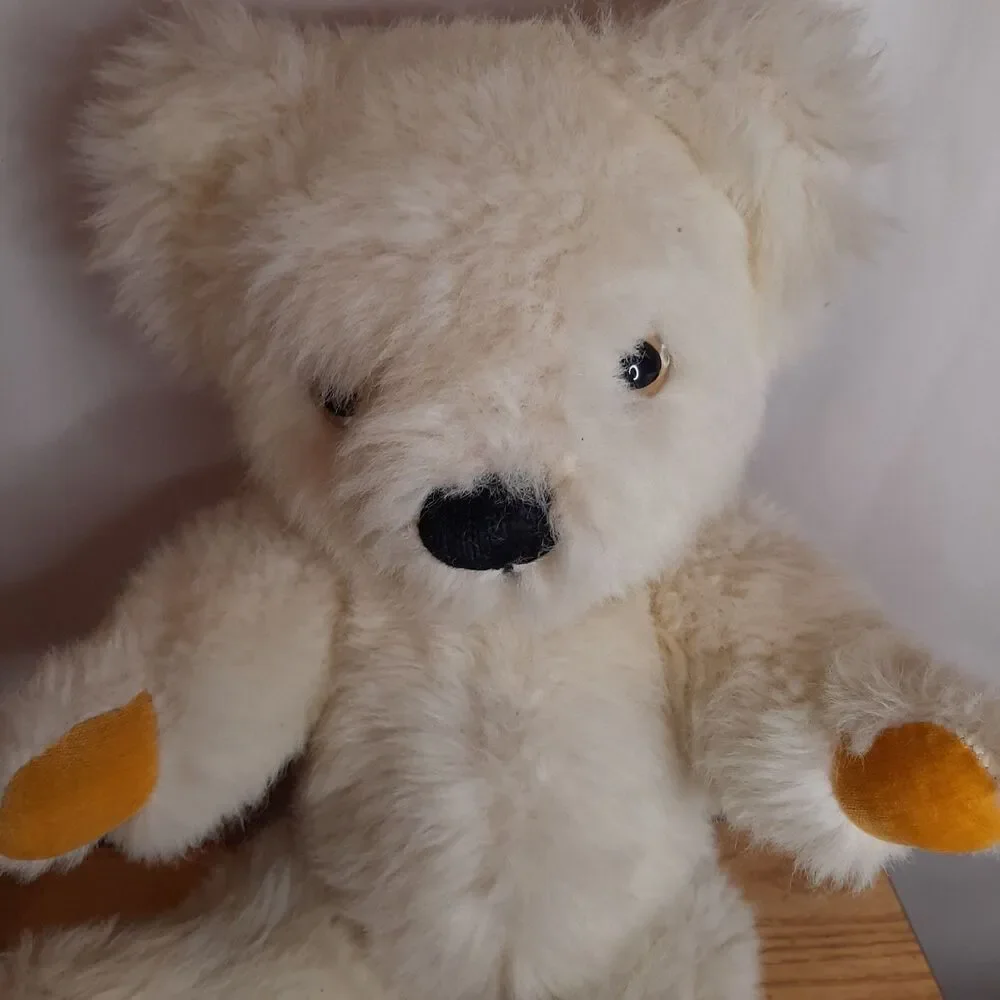 Merrythought Ironbridge Shrops Mohair Teddy Bear England Cream w/ orange yellow